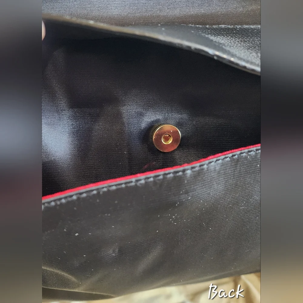 Travanti Black Large Laptop Bag with Gold Accents and Red Interior